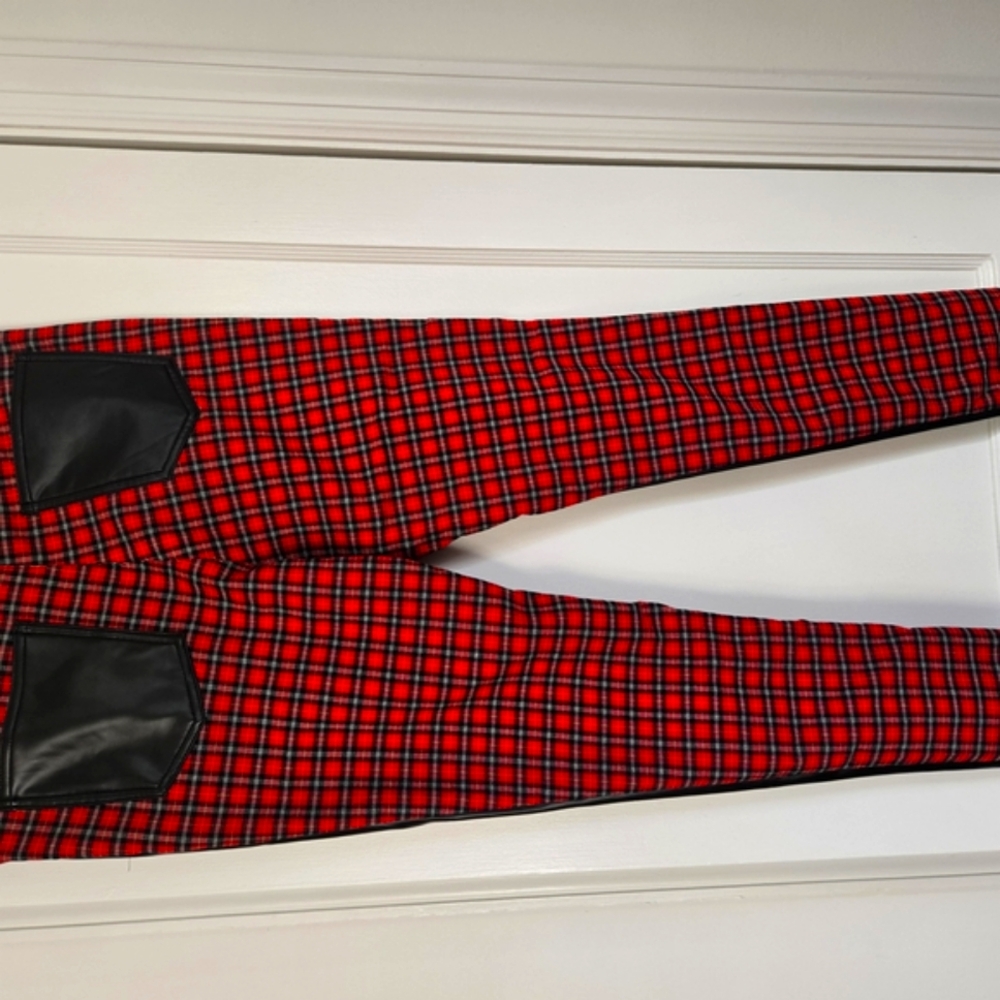 AKIRA Red and Black Plaid Pants